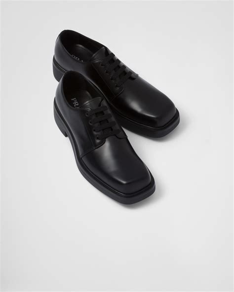 prada leather derby|Brushed leather Derby shoes in black .